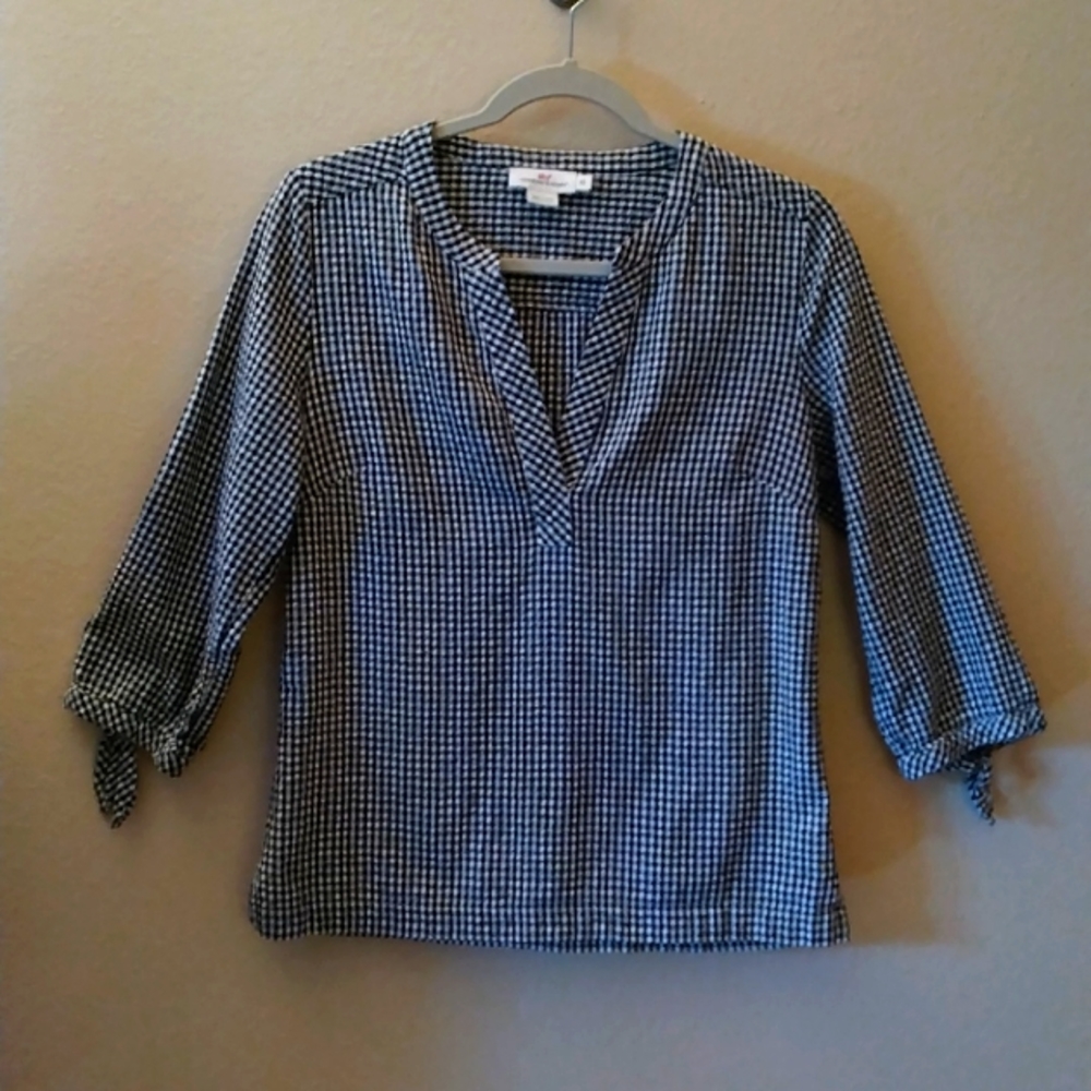 Vineyard Vines black and white checked top Sz XS